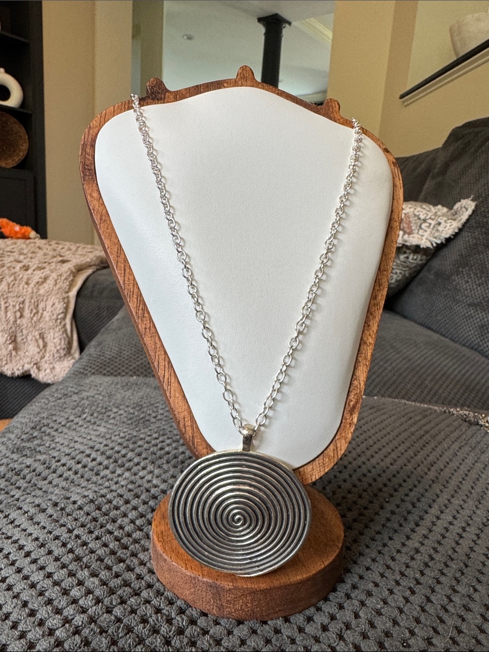 Silver Spiral Pendant Necklace - Silver